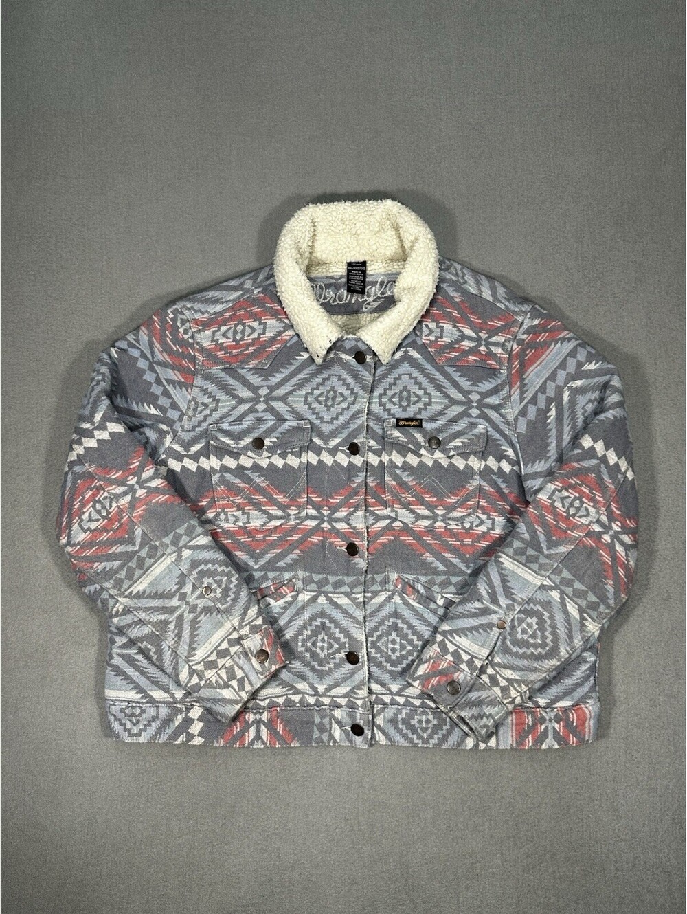 Wrangler Womens Sherpa Lined Jacket Aztec Southwestern Print Snap Coat XXL